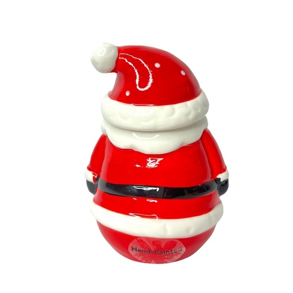 Santa Stoneware‎ Hand-Painted Candy Jar NWT Christmas Jar with Lid Trendy Decor - Picture 3 of 6